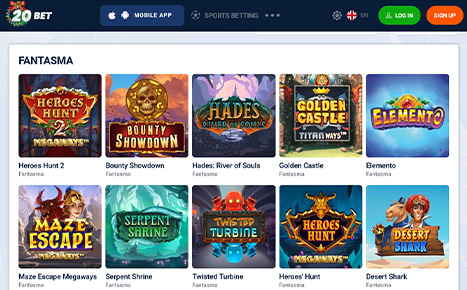 Die Webseite des 20Bet Casinos.