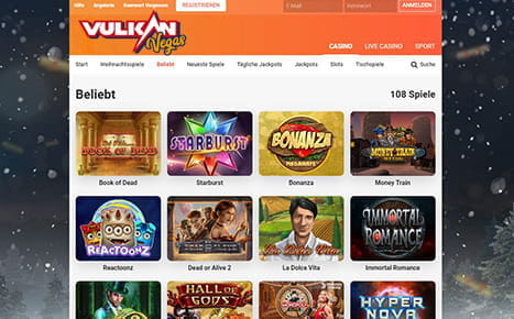 Die Startseite des Vulkanvegas Casino.