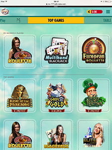 Die Startseite der 777 Casino Web-App nach dem Login mit Auswahl der Games