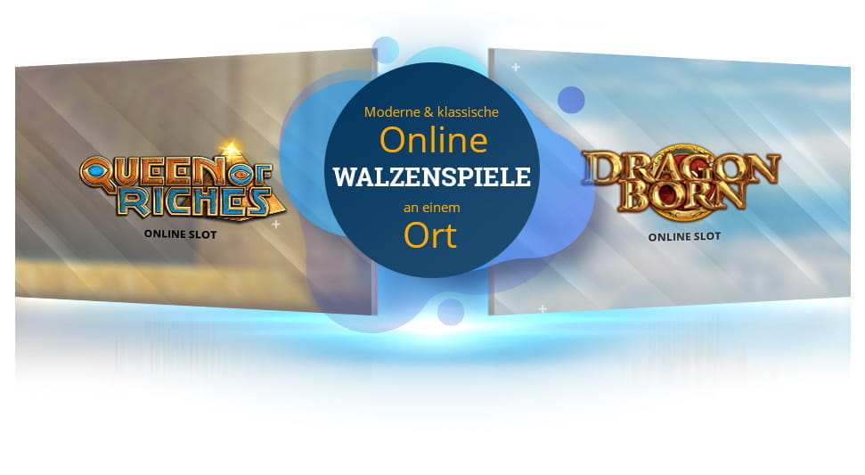 Auf dem Bild sind die Logos der Big Time Gaming Online Slots Queens of Riches und Dragon Born zu erkennen.