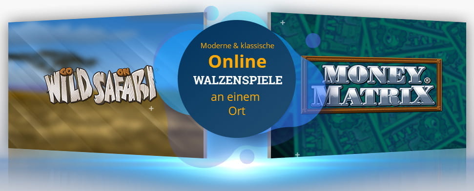 Auf dem Bild sind die Logos der Realistic Games Slots Wild Safari und Money Matrix zu erkennen.