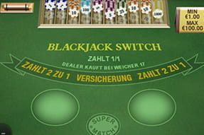 Das Blackjack Spiel mit dem geringsten Hausvorteil 'Switch' ist ebenfalls auf dem Mobilgerät verfügbar