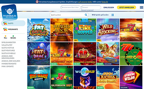 Die Webseite des Drueckglueck Casino.