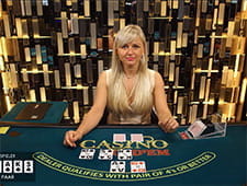Live Casino Hold'em Dealerin bei DrückGlück