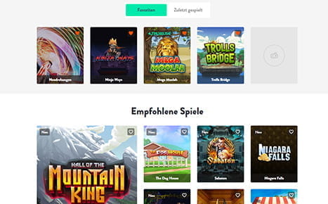 Dunder Casino Spielauswahl Vorschau.