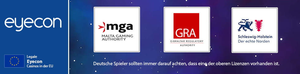 Anerkannte Regulierungsbehörden sind für die Lizenzierung der Eyecon Casinos verantwortlich.
