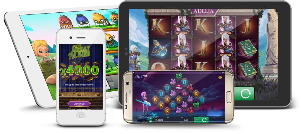 Die Foxium Slots dargestellt auf mobilen Endgeräten wie Smartphone und Tablet. Verfügbar für iOS und Android.