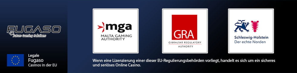 Die Logos der europГ¤ischen RegulierungsbehГ¶rden wie der Malta Gaming Auhtority.