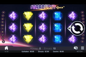 Das Bild zeigt die mobile Version des beliebten Slots Starburst.