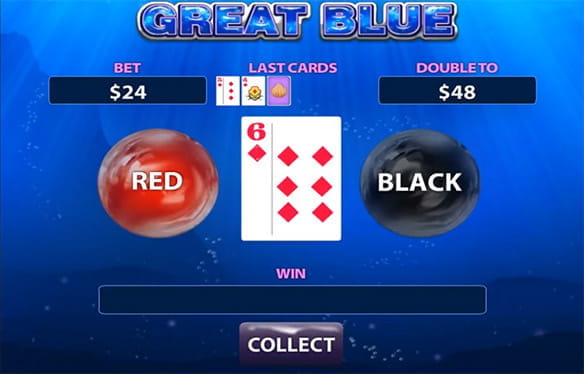 Das 50/50 Kartenrisikospiel nach Liniengewinn am Beispiel des Automaten great Blue