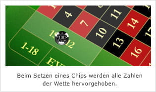 Beim Roulette werden alle Zahlen fГјr die jeweilige Wette hervorgehoben