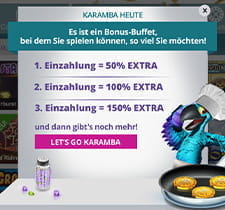 Tägliche Aktionen wie das Karamba Buffet versüßen das Spielen.