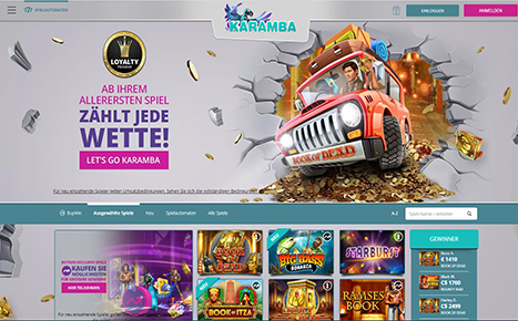 Die Webseite des Karamba Casinos.