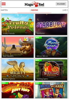 Zu sehen ist die skalierte Ansicht der großen Spieleauswahl im Magic Red.