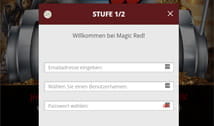 Das Bild zeigt das Anmeldeformular im MagicRed Casino.