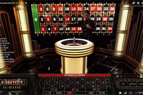 Das Bild zeigt eine Runde Lightning Roulette kurz bevor die Glückszahlen bekannt gegeben werden.