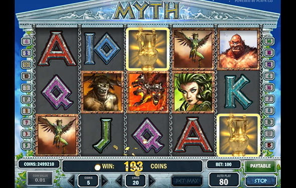 Ein Gewinn von 193 Münzen beim Myth Spielautomaten von Play'n GO.