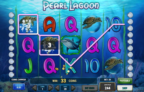 Beim Pearl Lagoon Spielautomat von Play'n GO wurde eine Gewinnlinie getroffen.