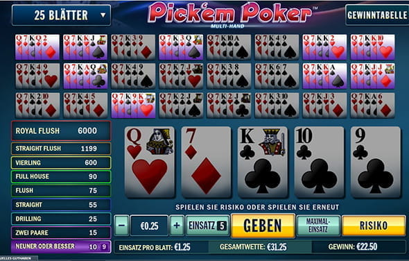 Der Video Poker Automat Pick´em Up hat die höchste Auszahlungsrate aller Playtech Spiele