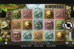 Das Bild zeigt eine Szene aus dem beliebten Spielautomaten Gonzo's Quest.