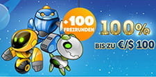 Das Bild zeigt verschiedene Figuren aus bekannten Spielautomaten und den Willkommensbonus.