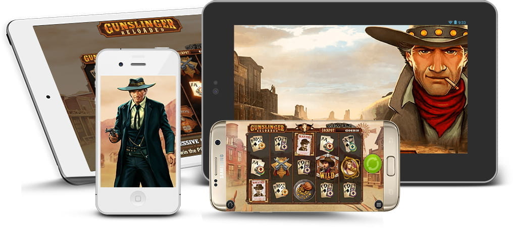 Der Gunslinger Reloaded Slot von Play'n GO auf verschiedenen mobilen Endgeräten.
