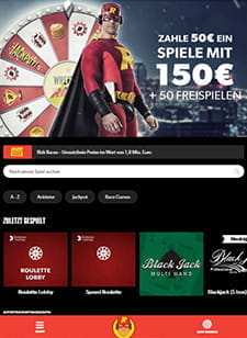 Hier sieht man die übersichtliche Startseite im Rizk Mobile Casino