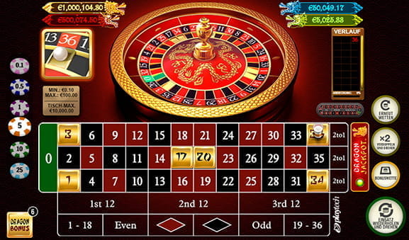 Der Spieltisch von Dragon Jackpot Roulette von den Herstellern von Playtech.