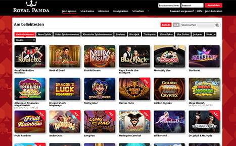 Das Royal Panda Casino mit Spielen von Lightning Box.