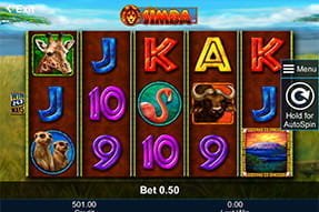 Simba ein Slot bei Quasar mit Löwen und dem Kilimandscharo.