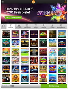 So sieht die Spielauswahl in der Casino.com mobile Lobby aus.