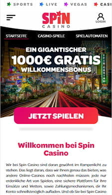 Spin Casino Spielauswahlauf einem Tablet