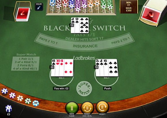 Die Variante Blackjack Switch von Playtech.