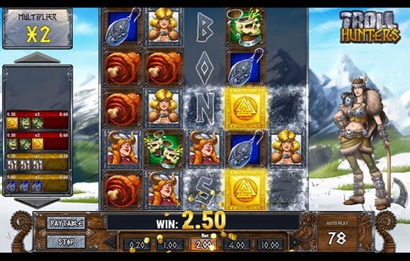 Ein Gwinn in Höhe von 2,50€ beim Spielautomaten Troll Hunters von Play'n GO.