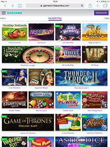 Die Startseite der Karamba App mit den favorisierten Games.