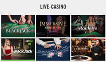 Zu sehen ist eine Auswahl der Live Casino Spiele, die mit dem Vegas Hero Bonus in Angriff genommen werden können.