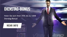 Auf dem Bild ist der Banner des Dienstag-Bonus de Vegas Hero Casinos zu sehen.