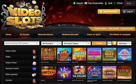 Die Webseite des Videoslots Casinos.