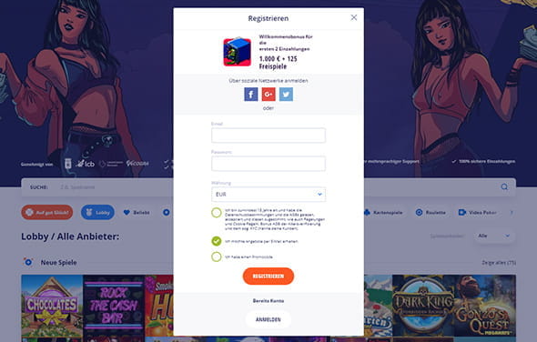 Bei der Anmeldung im VulkanVegas gibt man im ersten Schritt seine persönlichen Daten ein.