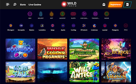 Die Webseite des Wild Tokyo Casino.