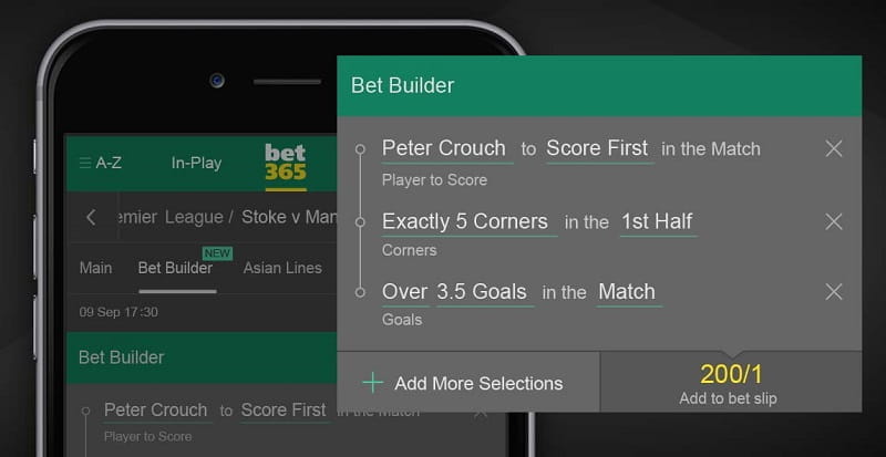 Screenshot des Bet Builder Tools von bet365