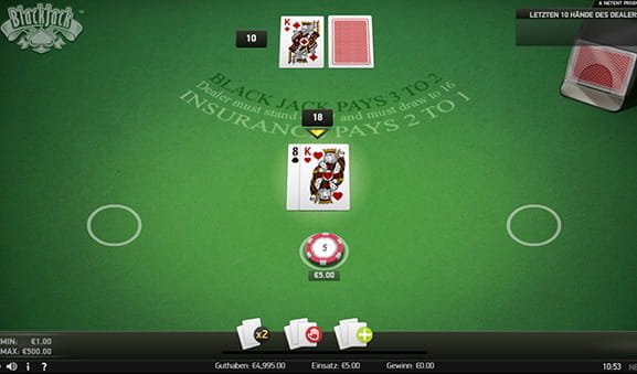 Der Tisch bei der 3 Hands Blackjack Variante von NetEnt.