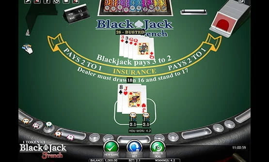 Der Ablauf des Spiels Blackjack French von iSoftBet.