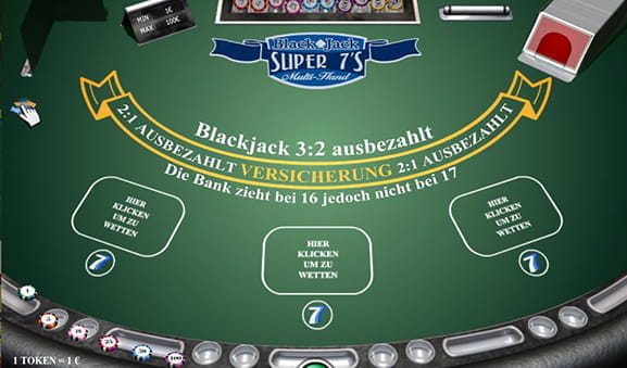 Blick auf den Spieltisch von Blackjack Super 7's Multi-Hand des Herstellers iSoftBet.