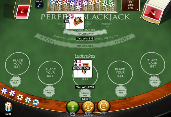 Das Spielfeld beim Perfect Pairs Blackjack in einer kostenlosen Demo-Version.