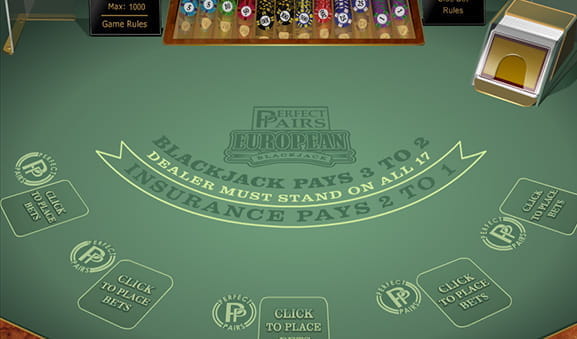 Ein Multi-hand Perfect Pairs European Blackjack Tisch vom Hersteller Microgaming.