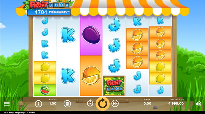 Eine kostenlose Demo-Version des Fruit Shop Megaways Slots.