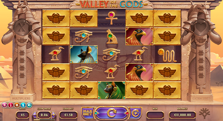 Eine kostenlose Demo-Version des Valley of the Gods Slots.
