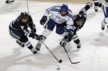 Eishockeyspieler im Kampf um den Puck.