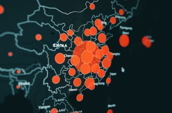 Eine Weltkarte zeigt die Ausbreitung des Coronavirus.